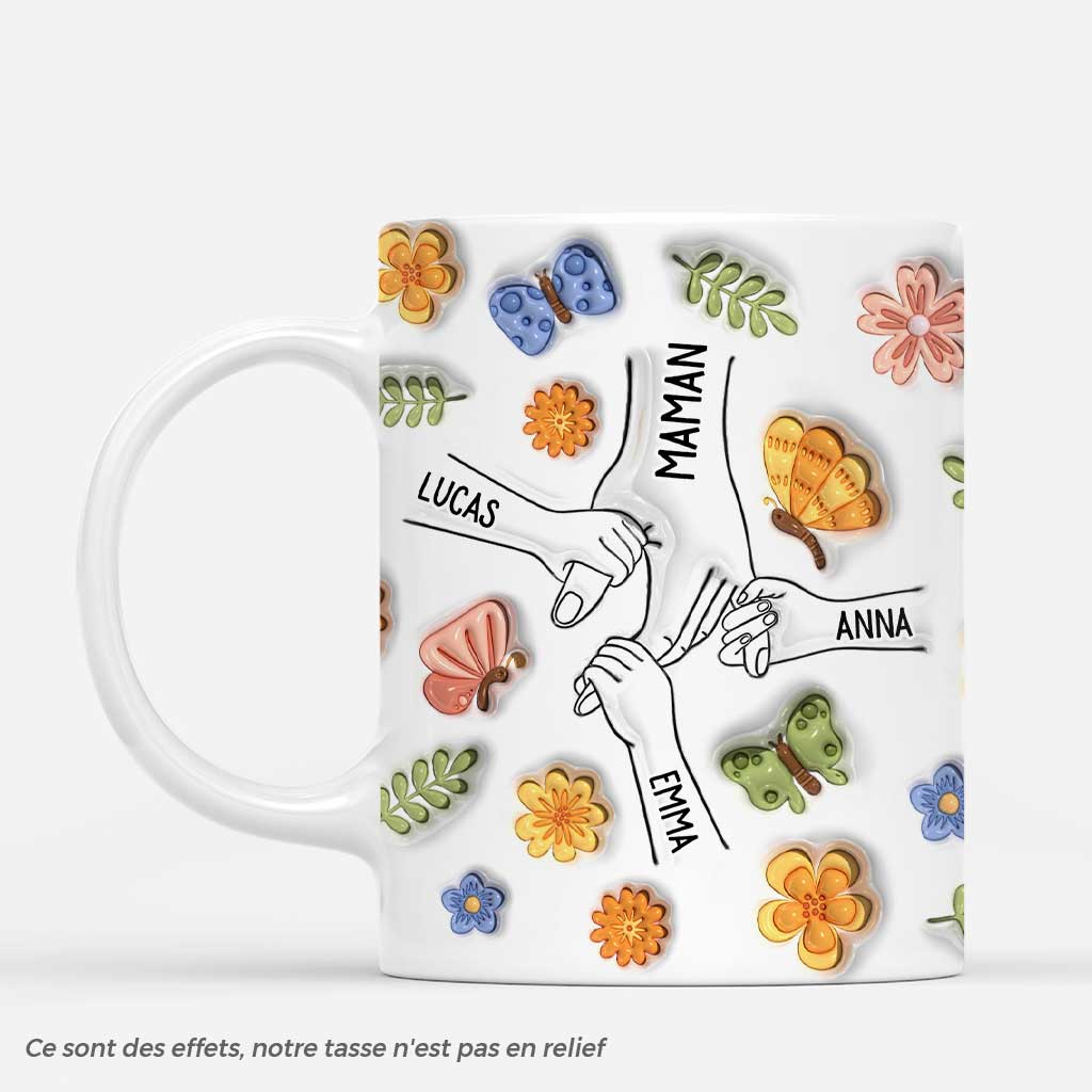 6748MFR1 effet dimpression 3d mug personnalise mamiemaman et enfants avec fleur 6748m6zwa