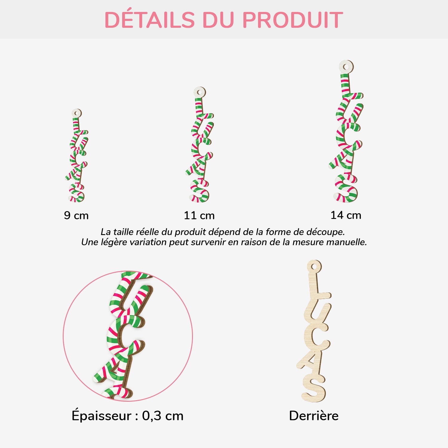 6750OFR3 effet dimpression 3d ornement en bois a 1 couche personnalise pour femmehomme lettre en canne de noel 6750okm5b