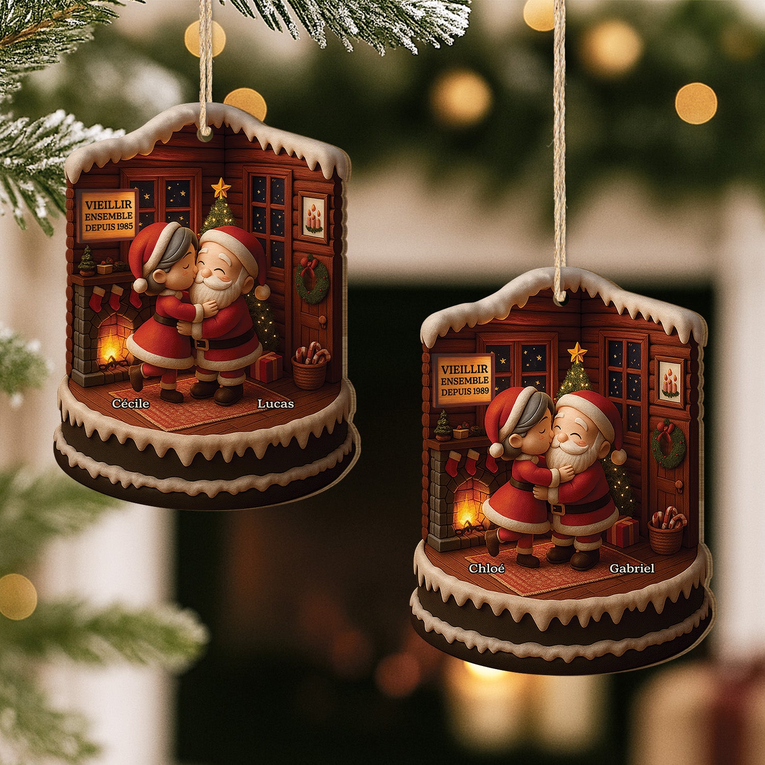 6751OFR2 effet dimpression 3d ornement noel en bois a 1 couche personnalise couple vieillir ensemble 6751ottmg