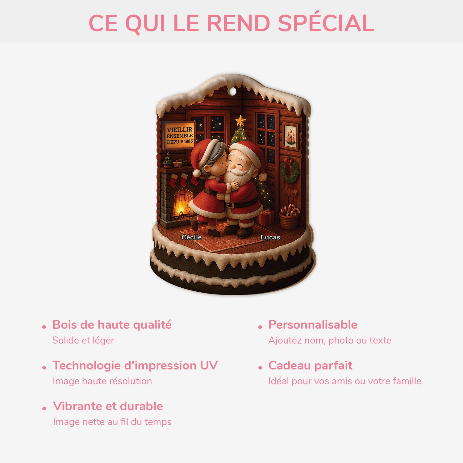 6751OFR4 effet dimpression 3d ornement noel en bois a 1 couche personnalise couple vieillir ensemble 6751ottmg