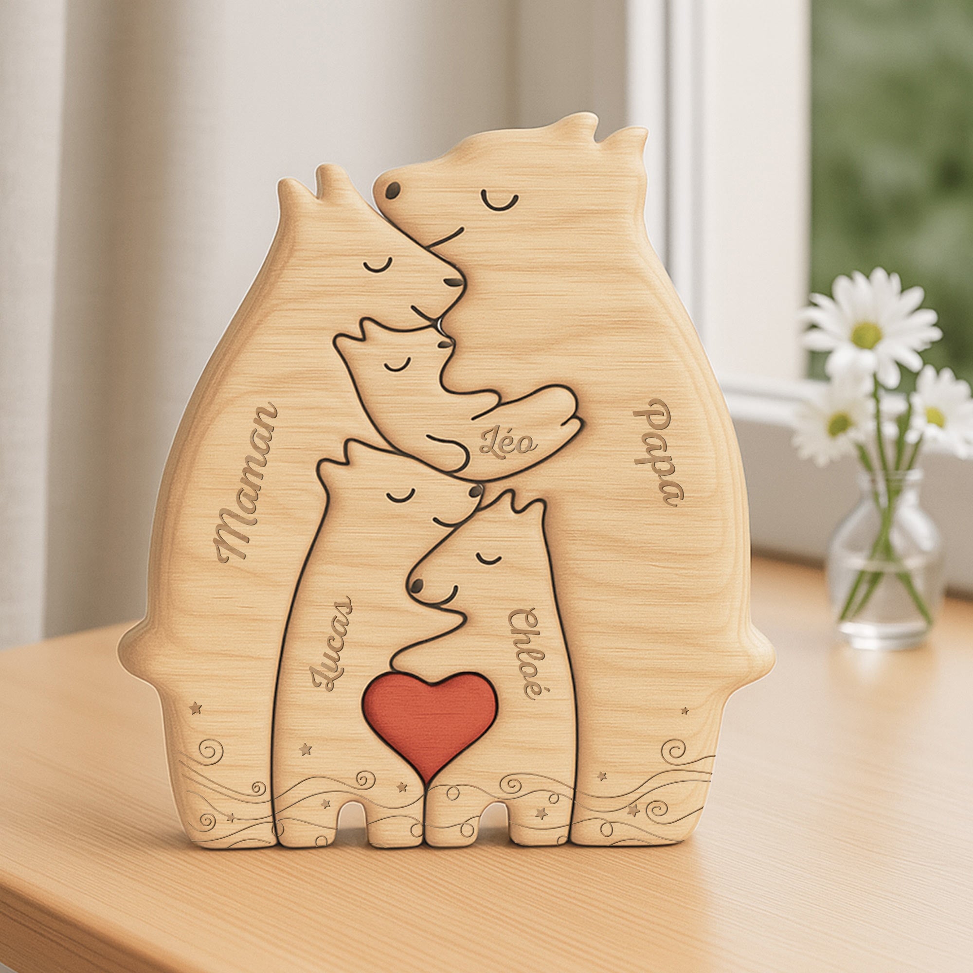 6760QFR1 puzzle en bois personnalise famille ours avec etoile 6760q3tai