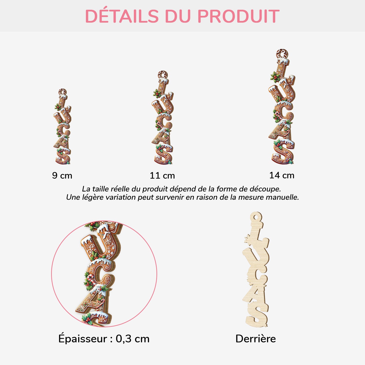 6771OFR3 effet dimpression 3d ornement en bois a 1 couche personnalise pour femmehomme lettres style de noel 6771o