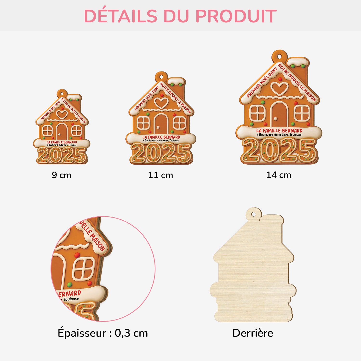 6775OFR3 ornement en bois a 1 couche personnalise famille premier noel dans nouvelle maison biscuit 6775otpni