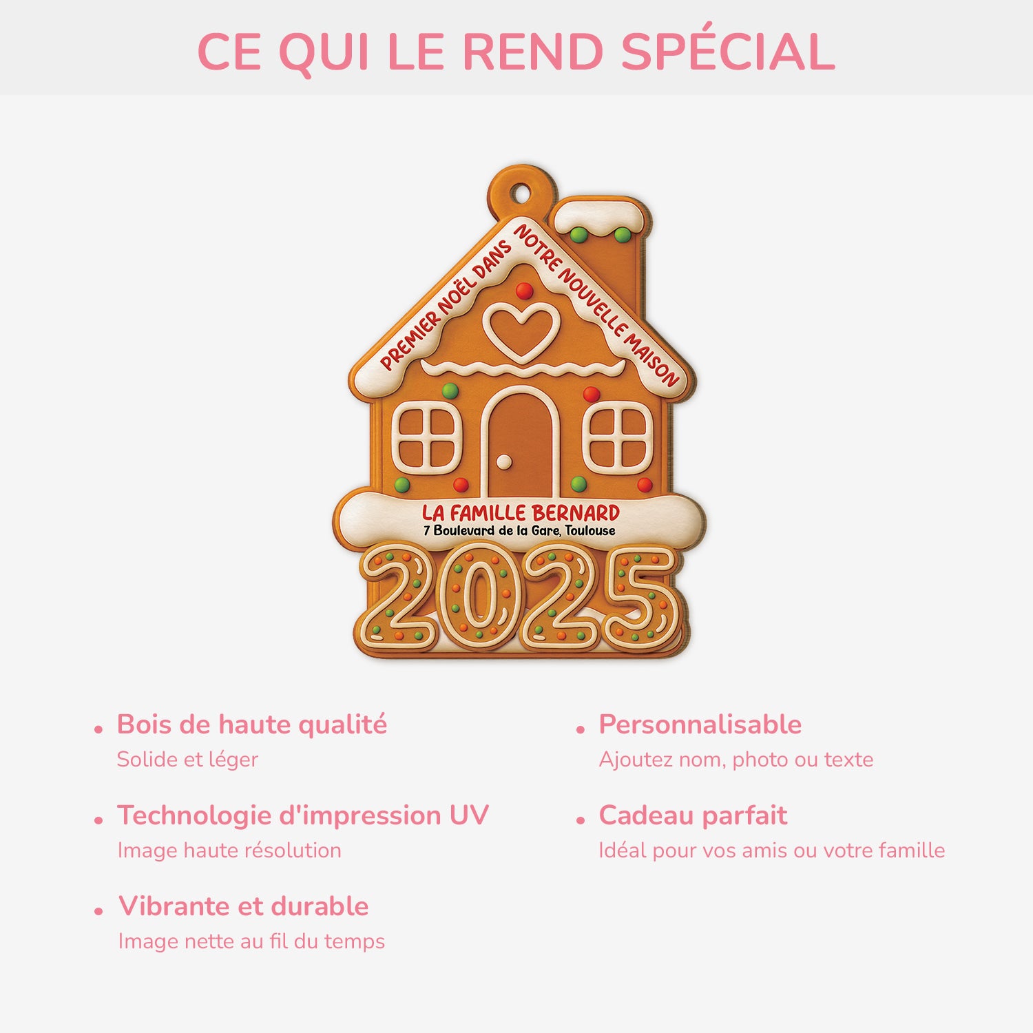 6775OFR4 ornement en bois a 1 couche personnalise famille premier noel dans nouvelle maison biscuit 6775otpni