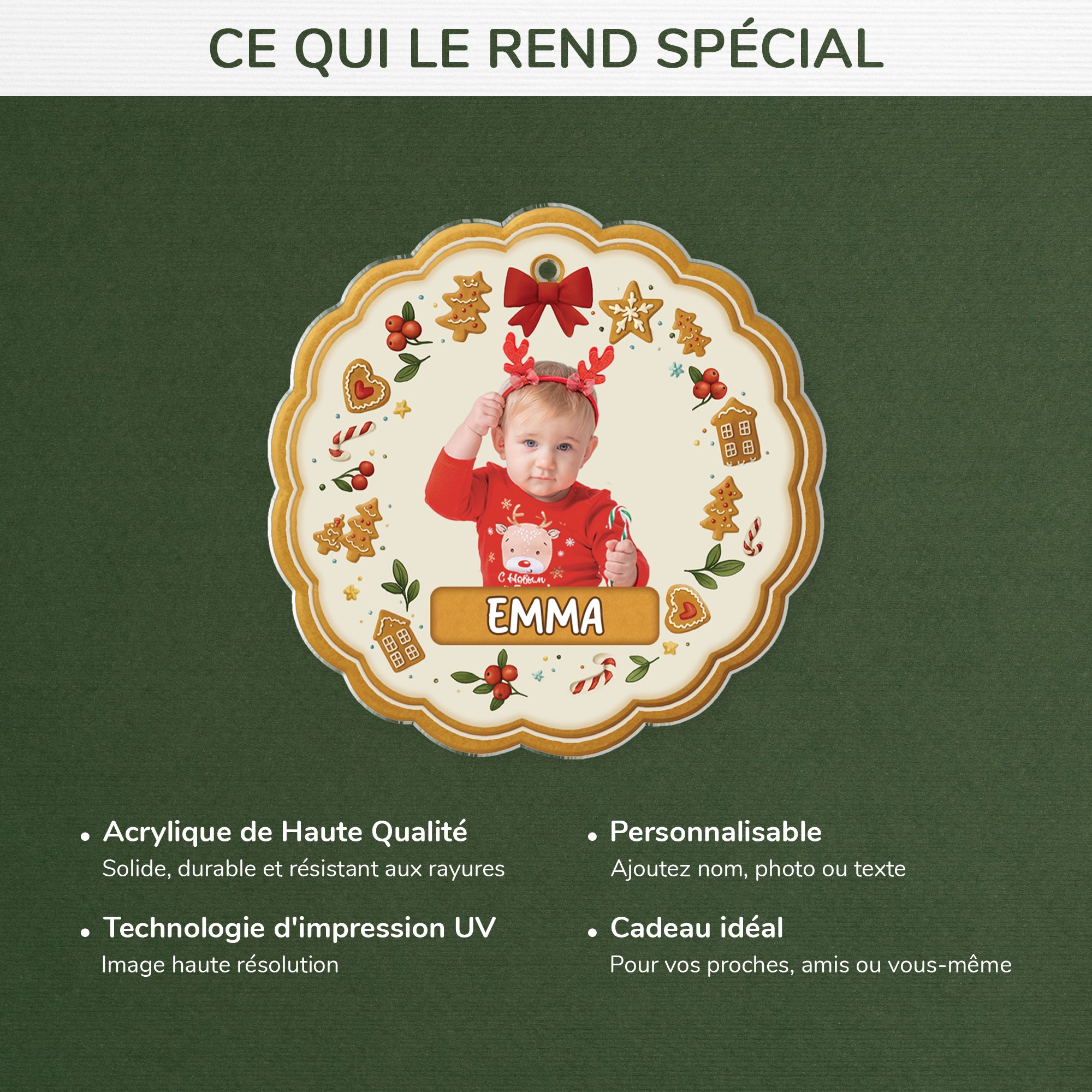 6778OFR4 effet dimpression 3d ornement acrylique personnalise avec photo enfant pain d_epices de noel 6778o3vck