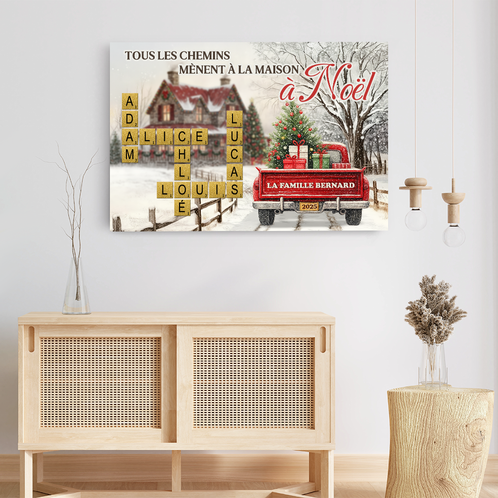 6786CFR3 toile personnalisee famille avec mot croise tous les chemins a noel 6786c3t5i