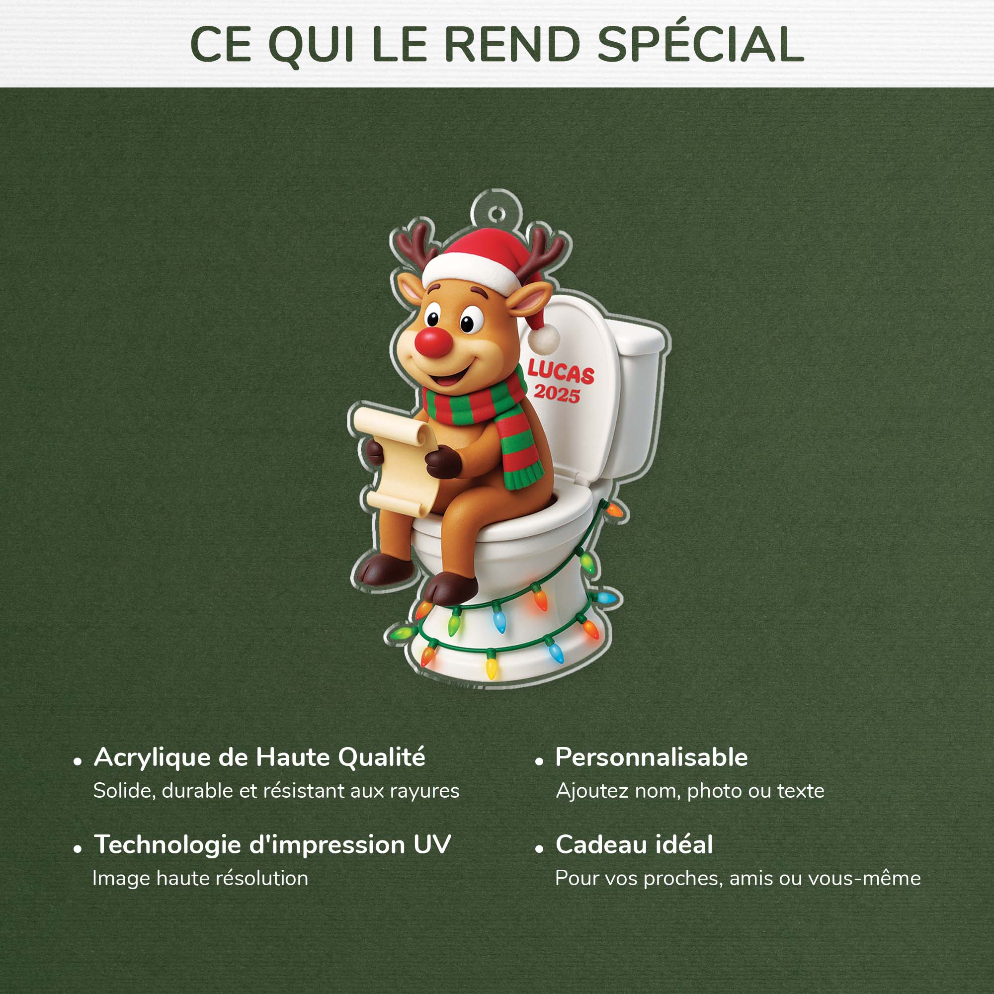 6807OFR4 effet dimpression 3d ornement noel acrylique personnalise pour femmehomme renne humoristique 6807okp5b