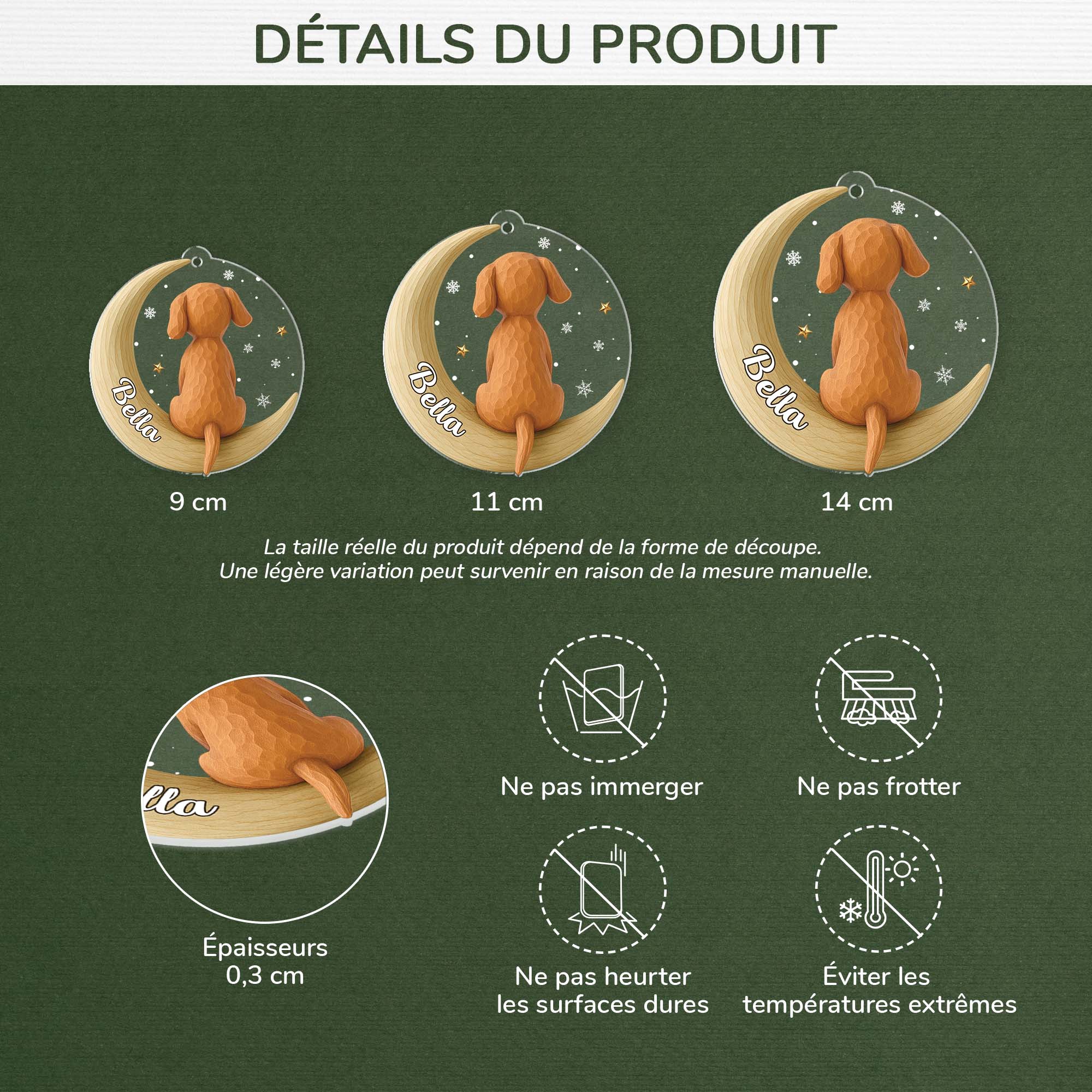 6919OFR3 effet dimpression 3d ornement noel acrylique personnalise boule de noel chien avec la lune 6919o3v5c