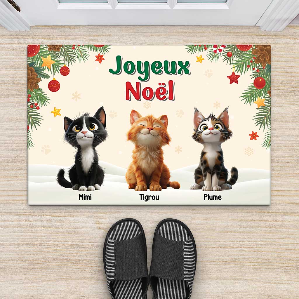 6923DFR1 paillasson personnalise chat de noel joyeux miaouel 6923d86wd2