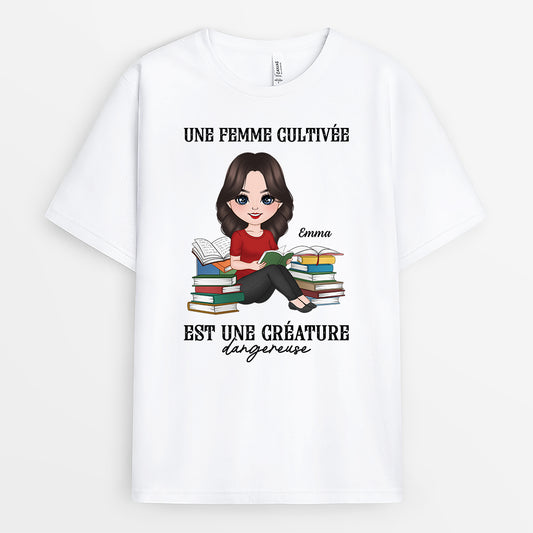 6929AFR1 t shirt personnalise une femme qui lit beaucoup des livres 6929aktza