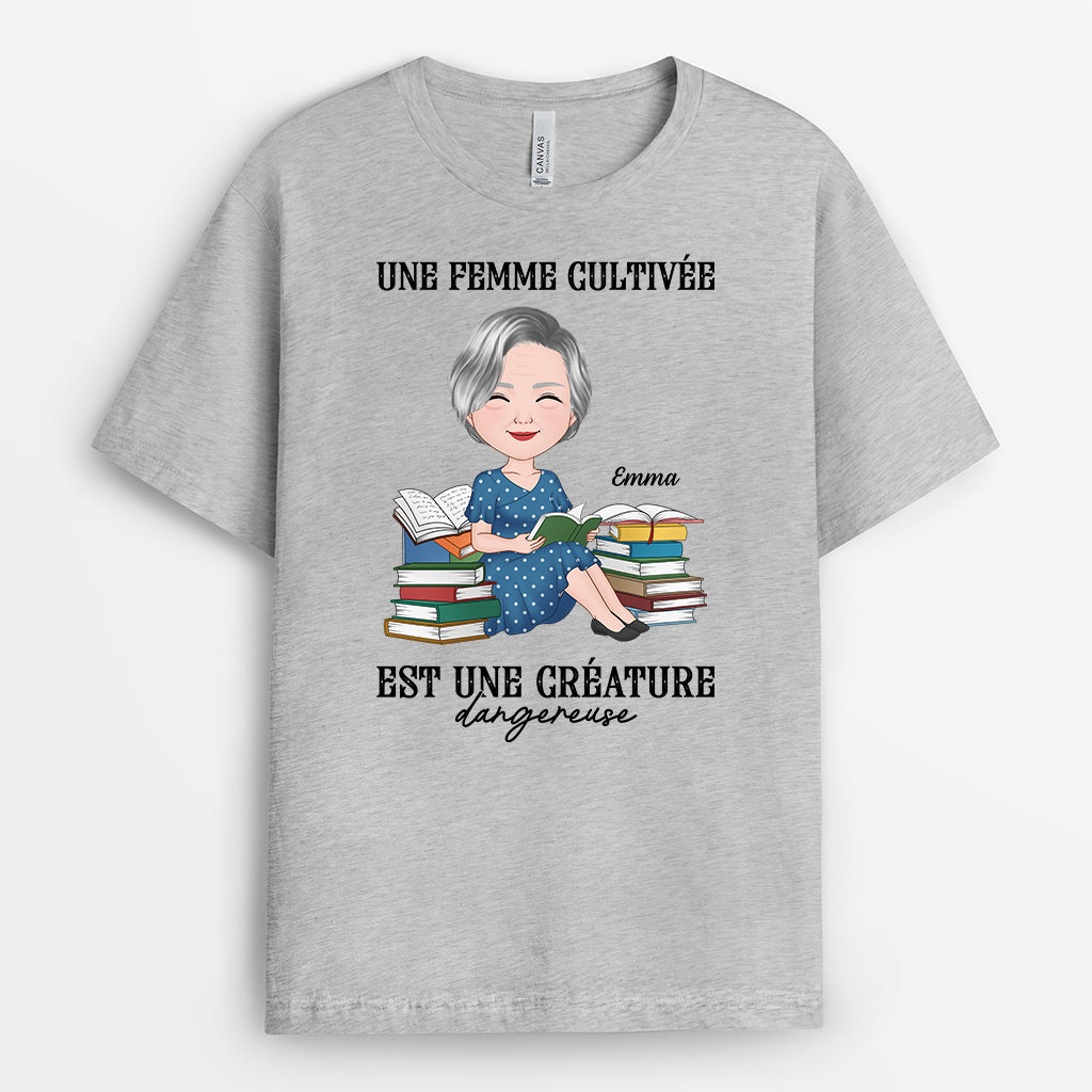 6929AFR2 t shirt personnalise une femme qui lit beaucoup des livres 6929aktza