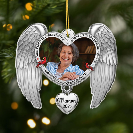 6942OFR1 ornement noel acrylique personnalise commemoratif avec photo de mamanpapa tu es en paix 6942o