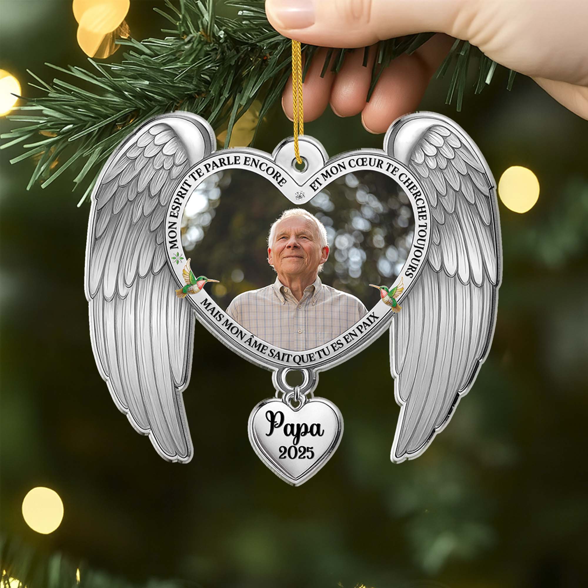 6942OFR2 ornement noel acrylique personnalise commemoratif avec photo de mamanpapa tu es en paix 6942o