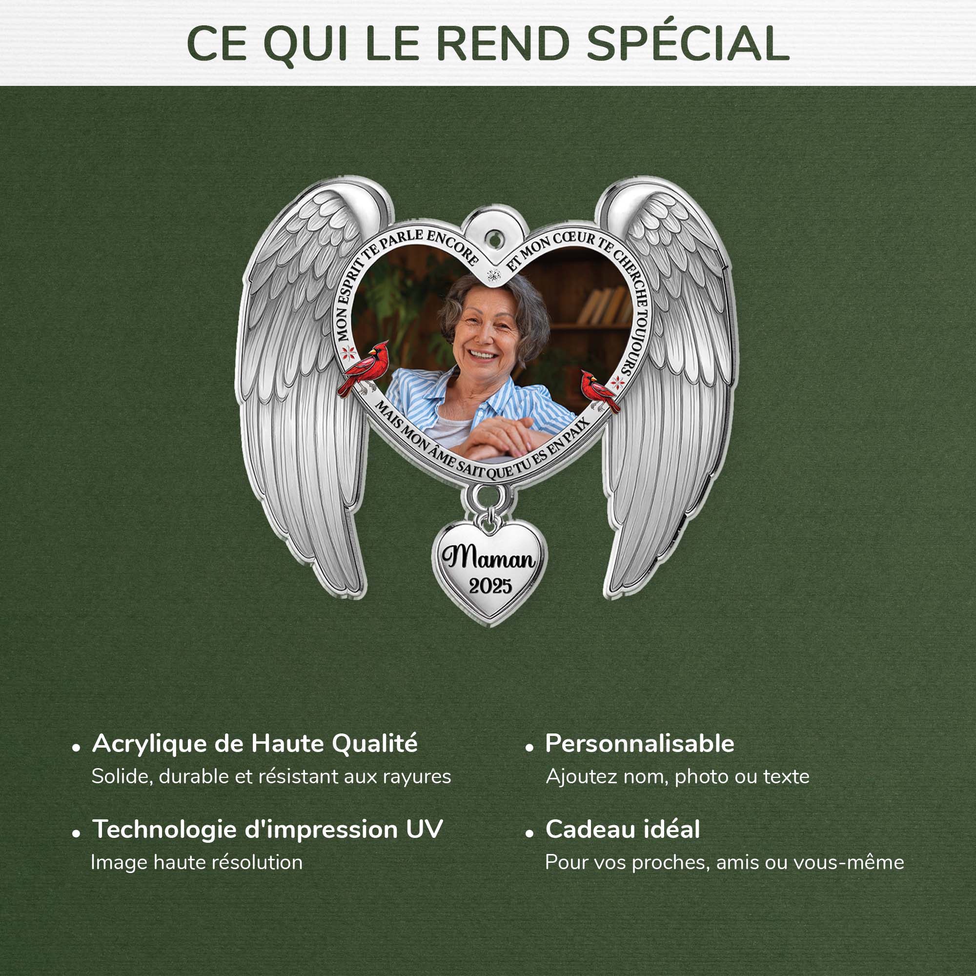 6942OFR4 ornement noel acrylique personnalise commemoratif avec photo de mamanpapa tu es en paix 6942o