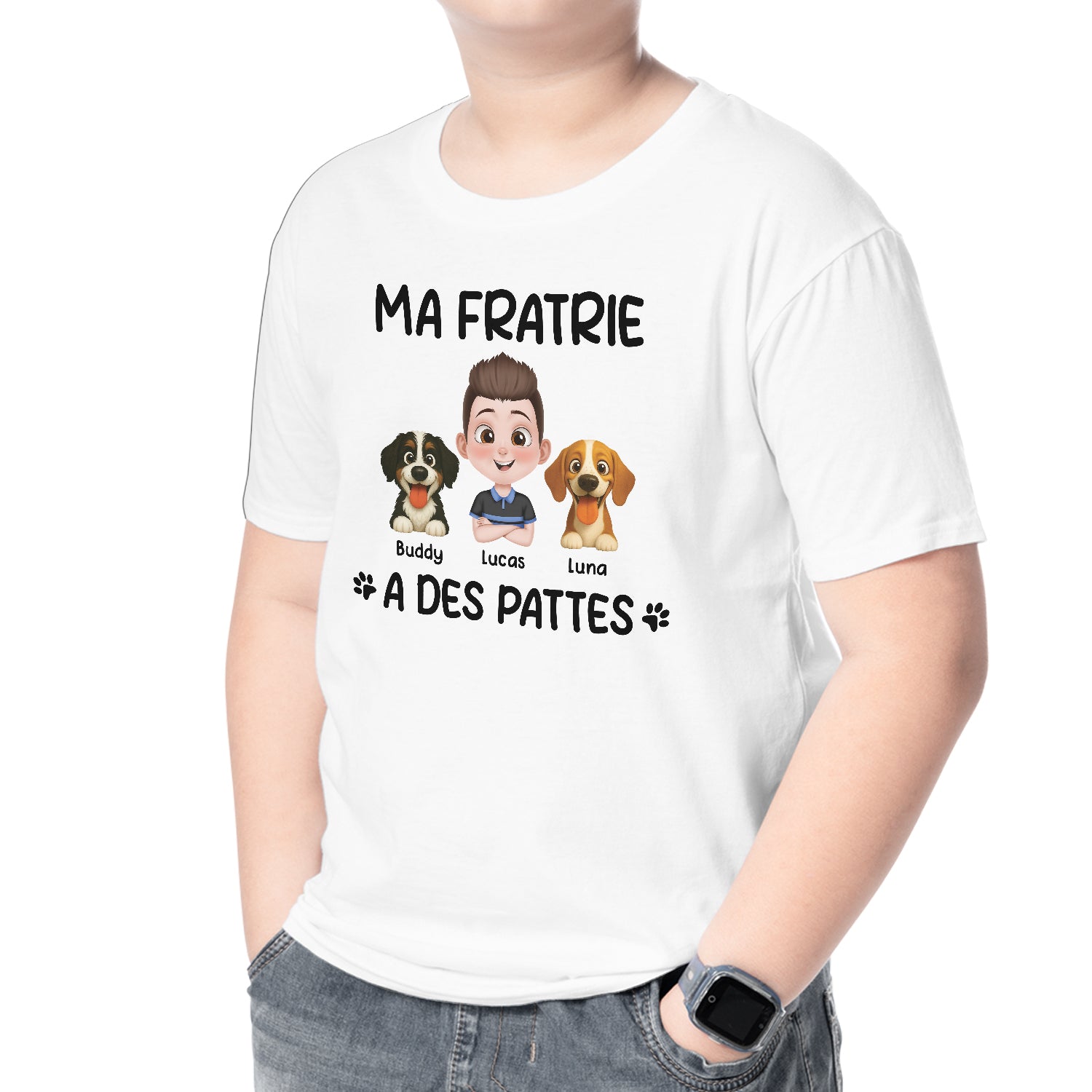6961AFR2 t shirt enfant personnalise avec chien ma fratrie a des pattes 6961a3xcc