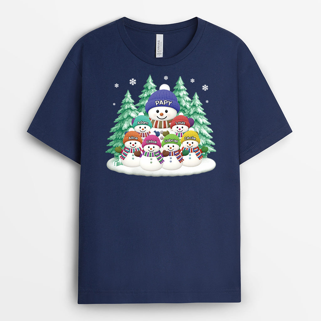 6964AFR2 papymamie et petits enfants bonhomme de neige t shirt noel personnalise 6964a3vta