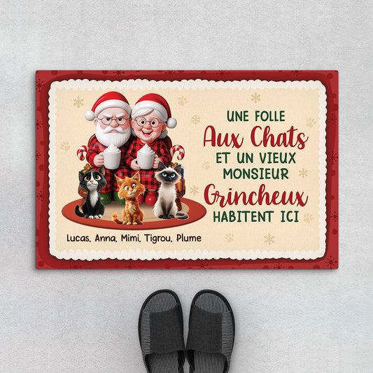 6974DFR1 paillasson personnalise chat pour couple pere et mere noel 6974d6hwd