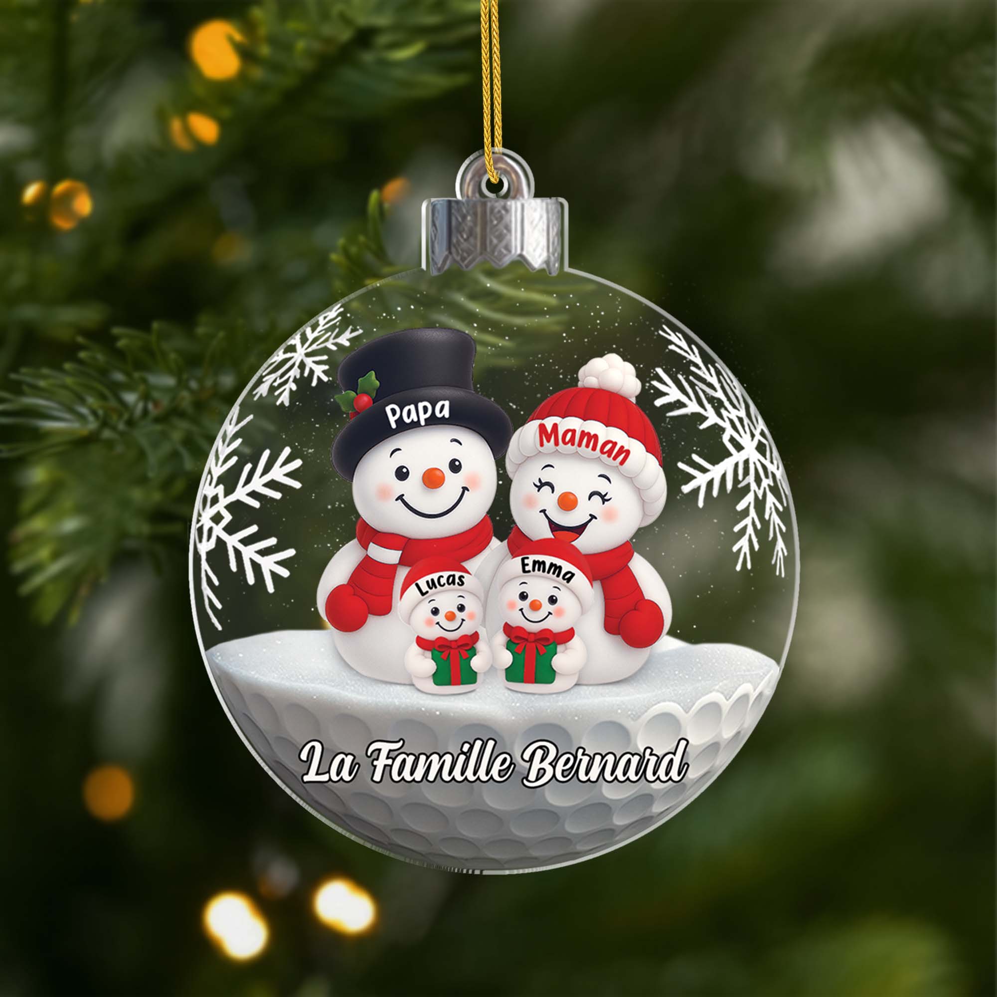 6991OFR1 ornement noel acrylique personnalise famille boule bonhomme de neige 6991okz5i