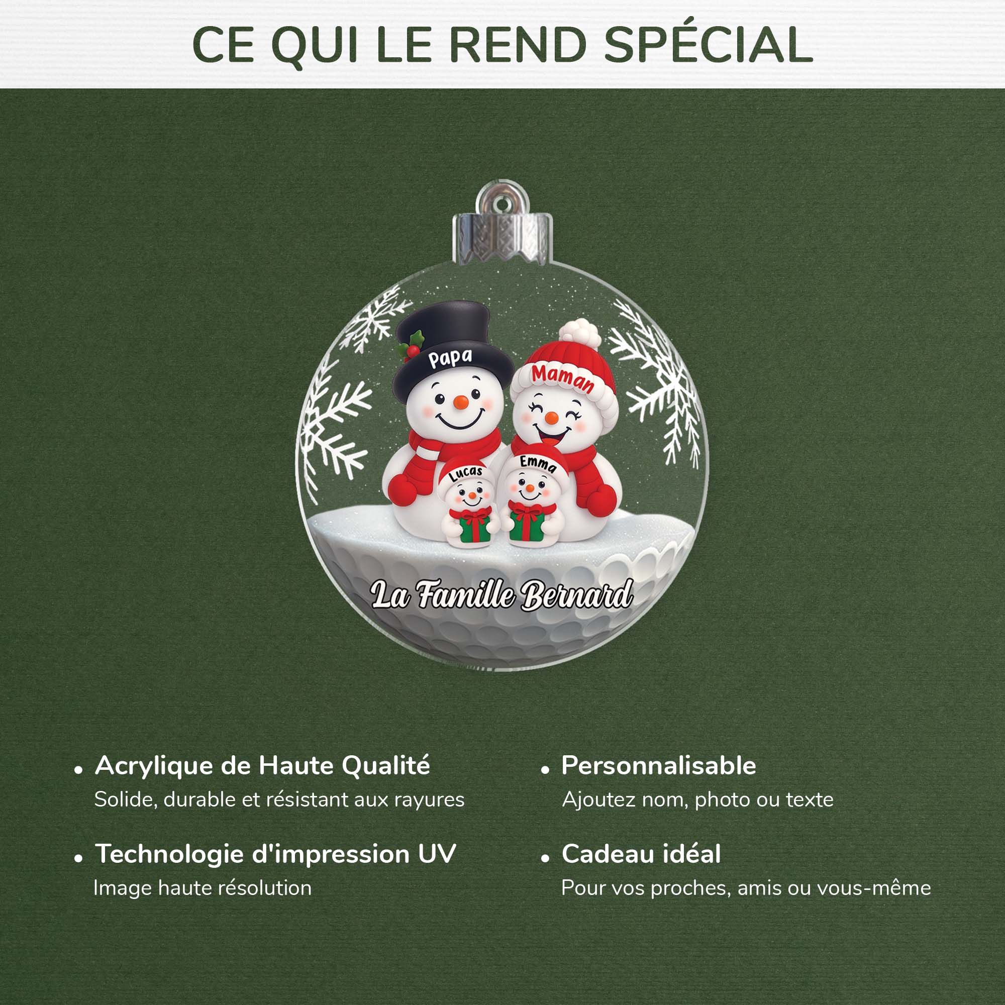 6991OFR4 ornement noel acrylique personnalise famille boule bonhomme de neige 6991okz5i