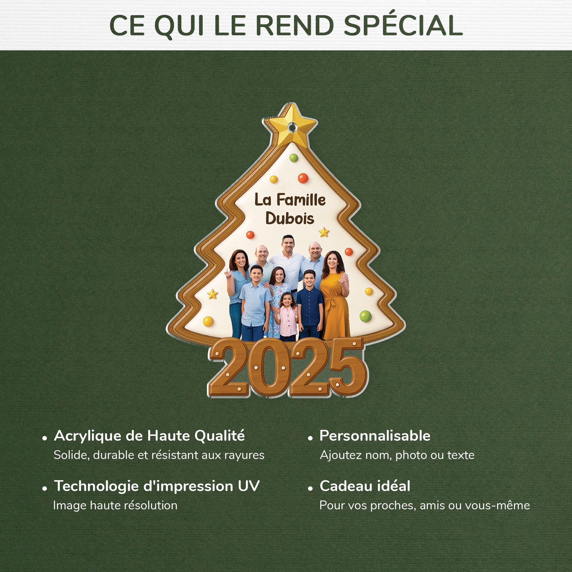 6999OFR4 ornement noel acrylique personnalise avec photo sapin de la famille 6999o8tni