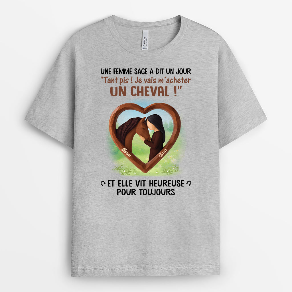 7016AFR2 t shirt personnalise une femme sage prend un cheval 7016akz5u