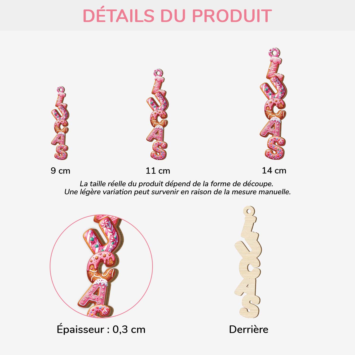 7020OFR3 ornement noel en bois a 1 couche personnalise pour femmehomme lettres style biscuit rose 7020o6l5a