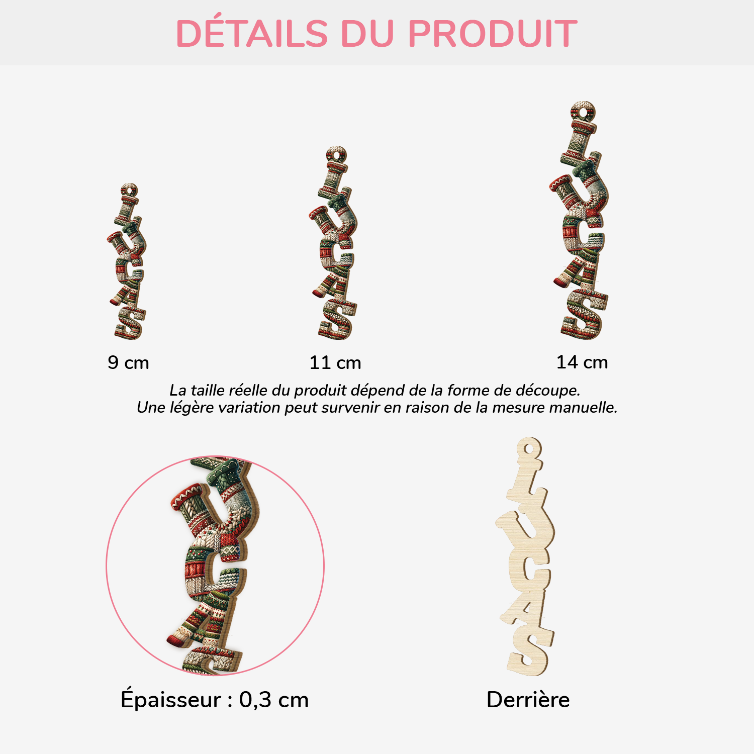 7023OFR2 ornement en bois a 1 couche personnalise pour femmehomme lettres style laine de noel 7023o6t5a