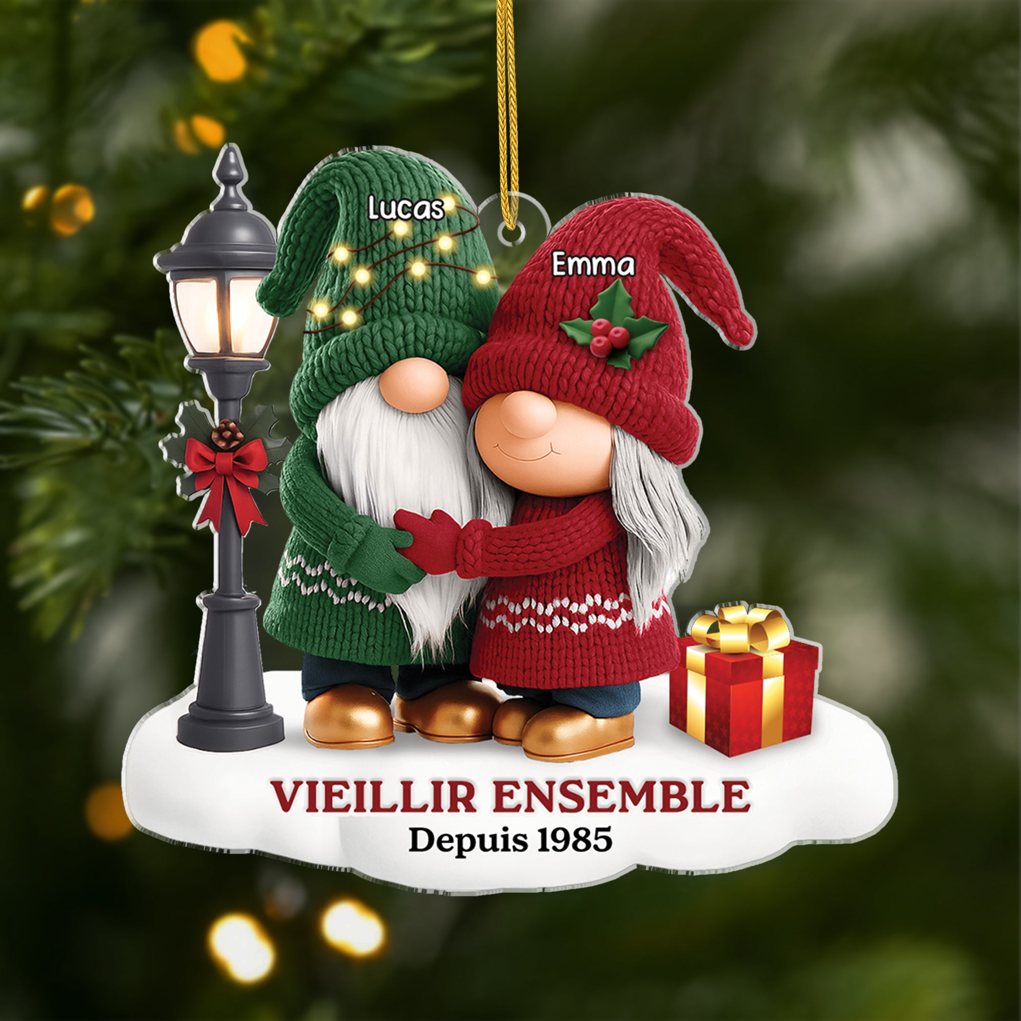 7028OFR1 effet dimpression 3d ornement acrylique personnalise couple gnome vieillir ensemble avec pull noel 7028otv5g