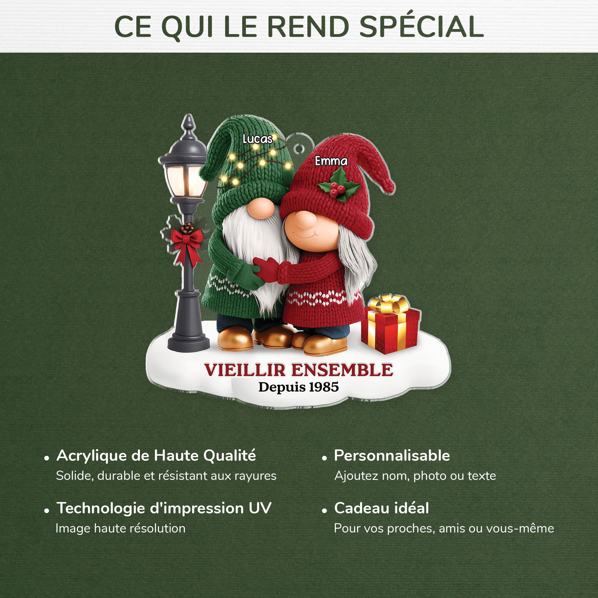 7028OFR4 effet dimpression 3d ornement acrylique personnalise couple gnome vieillir ensemble avec pull noel 7028otv5g