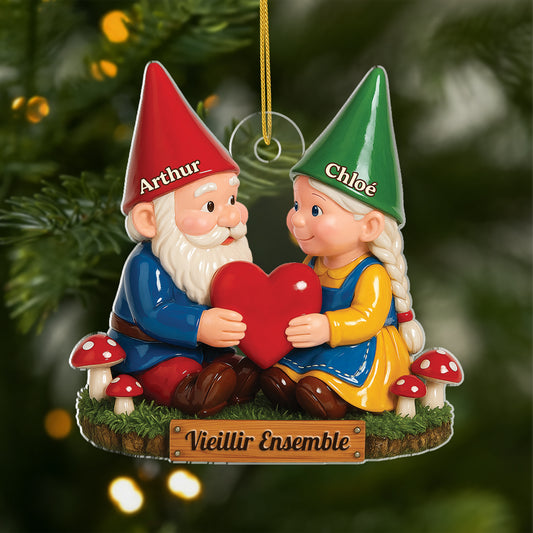 7032OFR1 effet dimpression 3d ornement noel acrylique personnalise couple gnome vieillir ensemble avec coeur 7032o3q5g