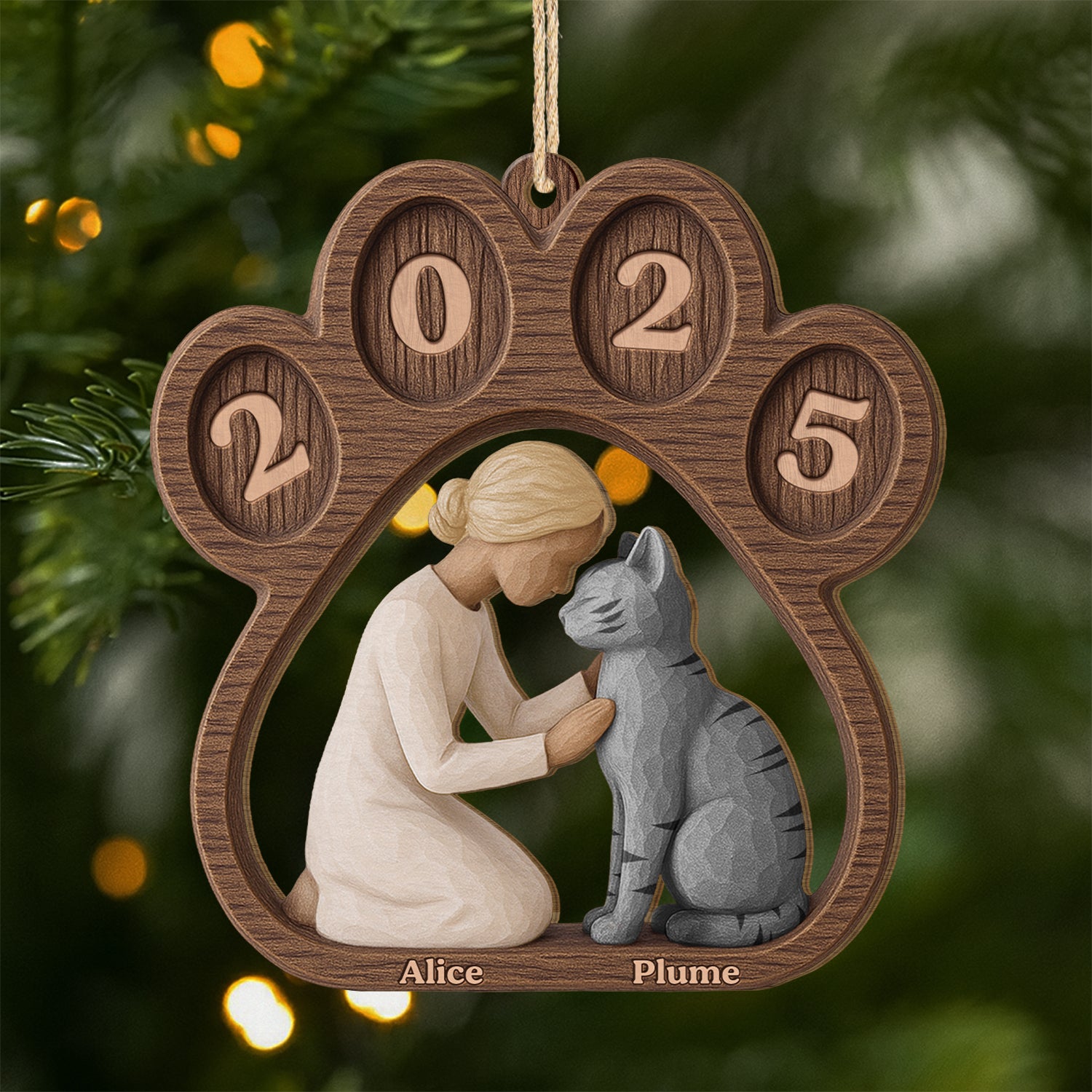 7033OFR1 ornement de noel en bois a 1 couche personnalise toujours ces pattes de chat 7033okqnd