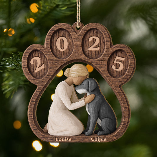 7033OFR1 ornement de noel en bois a 1 couche personnalise toujours ces pattes de chien 7033okqnc