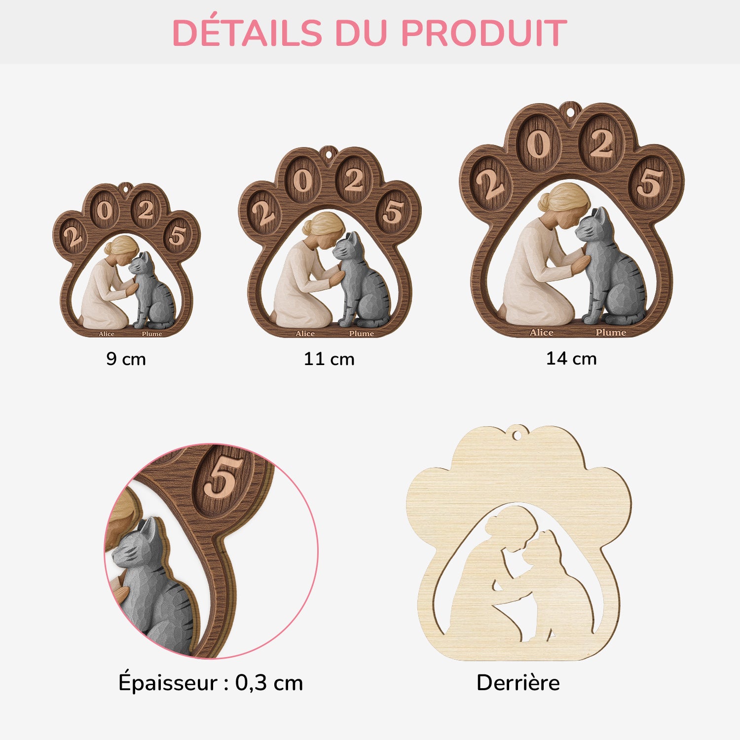 7033OFR3 ornement de noel en bois a 1 couche personnalise toujours ces pattes de chat 7033okqnd