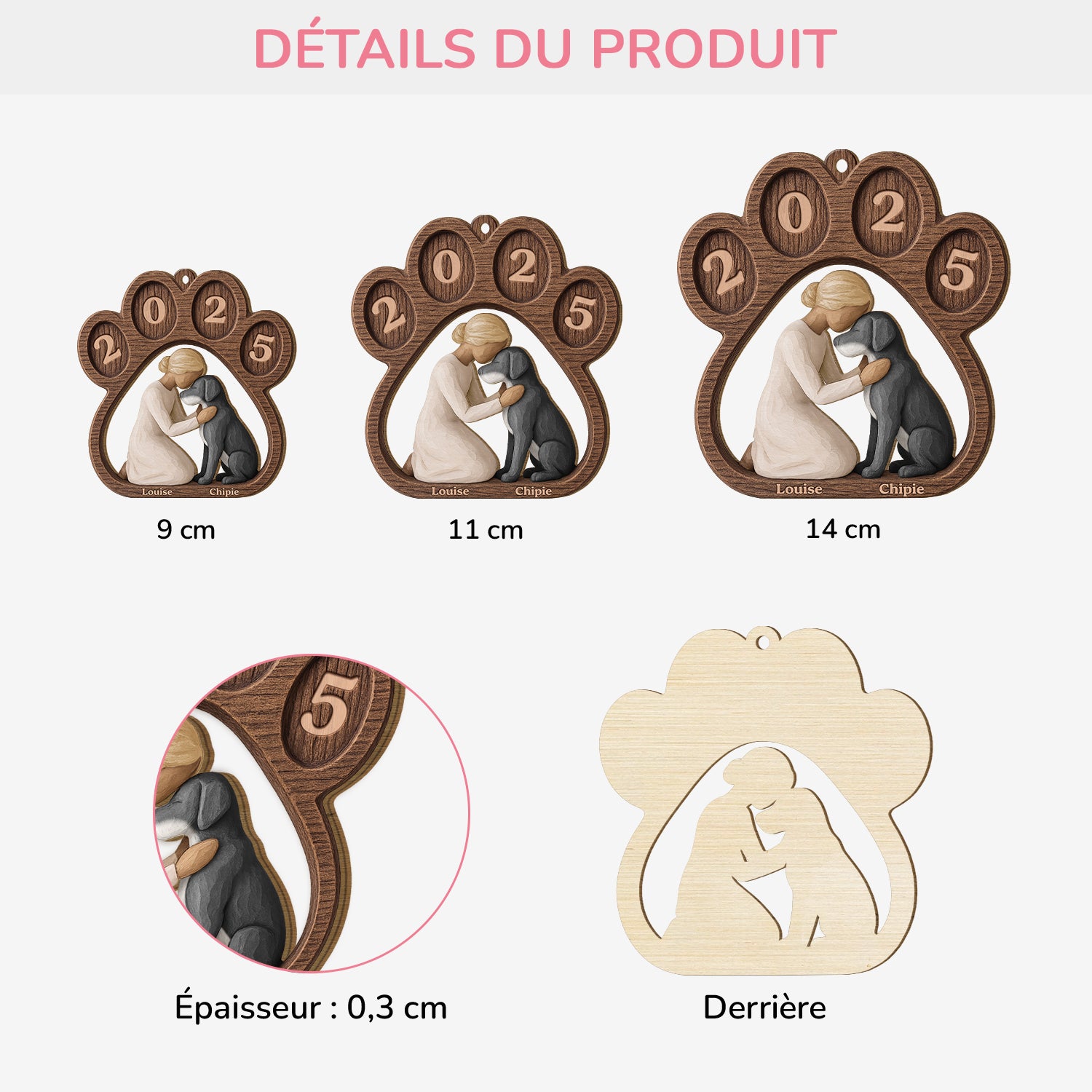 7033OFR3 ornement de noel en bois a 1 couche personnalise toujours ces pattes de chien 7033okqnc