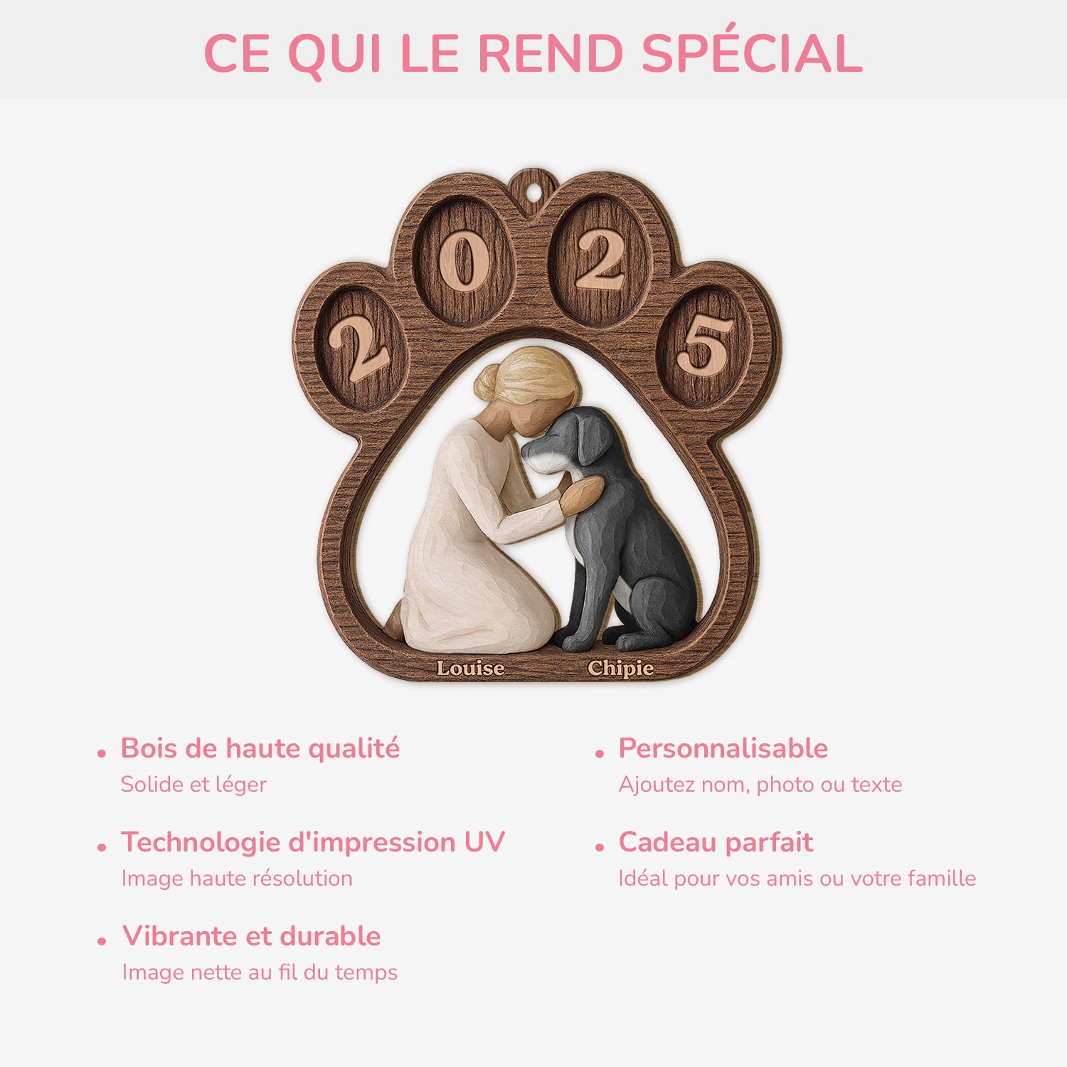 7033OFR4 ornement de noel en bois a 1 couche personnalise toujours ces pattes de chien 7033okqnc