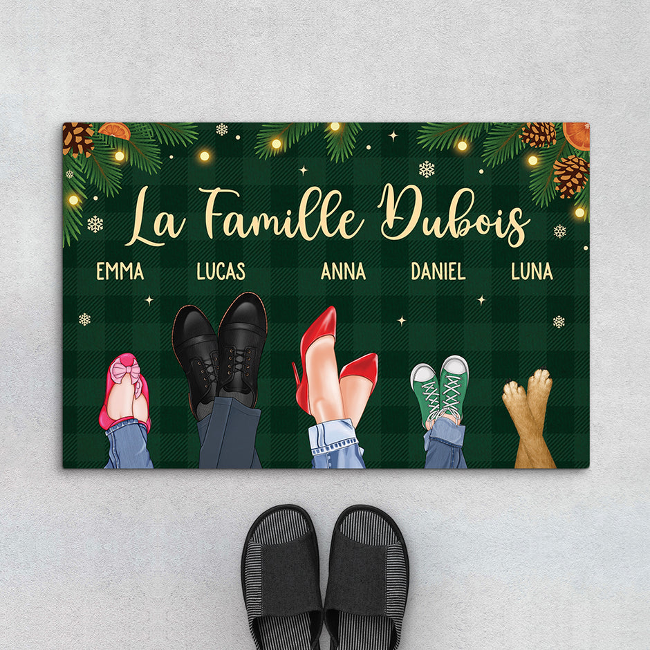 Tapis Personnalisé Prénom Famille Avec Bottes - Paillasson Personnalisable Cadeau Crémaillère Maison