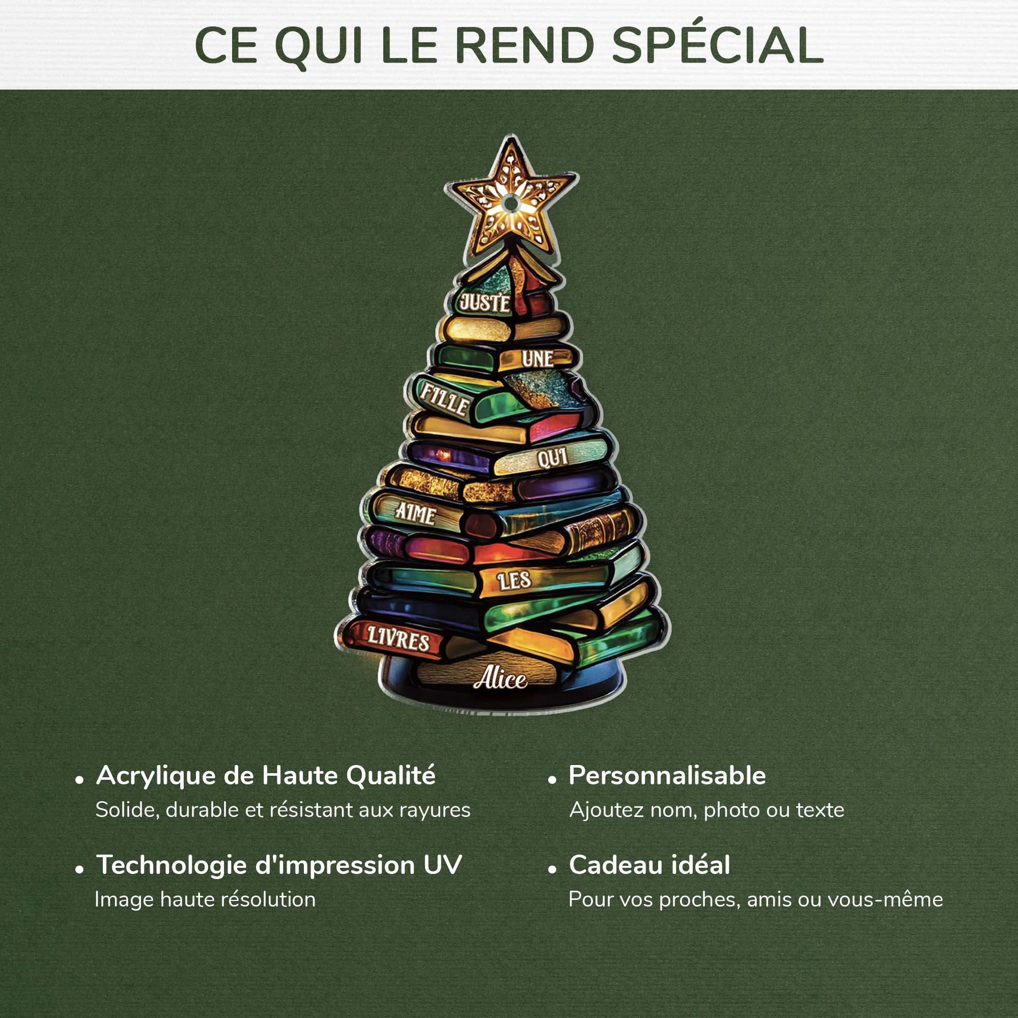 7044OFR4 effet dimpression 3d ornement acrylique personnalise pour femmehomme sapin pour fille qui aime les livres 7044oktca