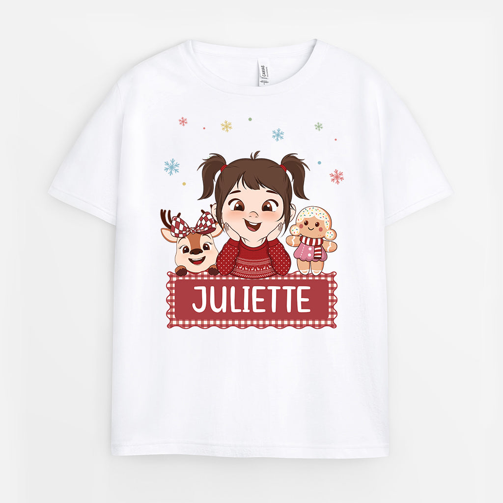 7049AFR1 t shirt personnalise enfant renne et biscuit de noel 7049attzk