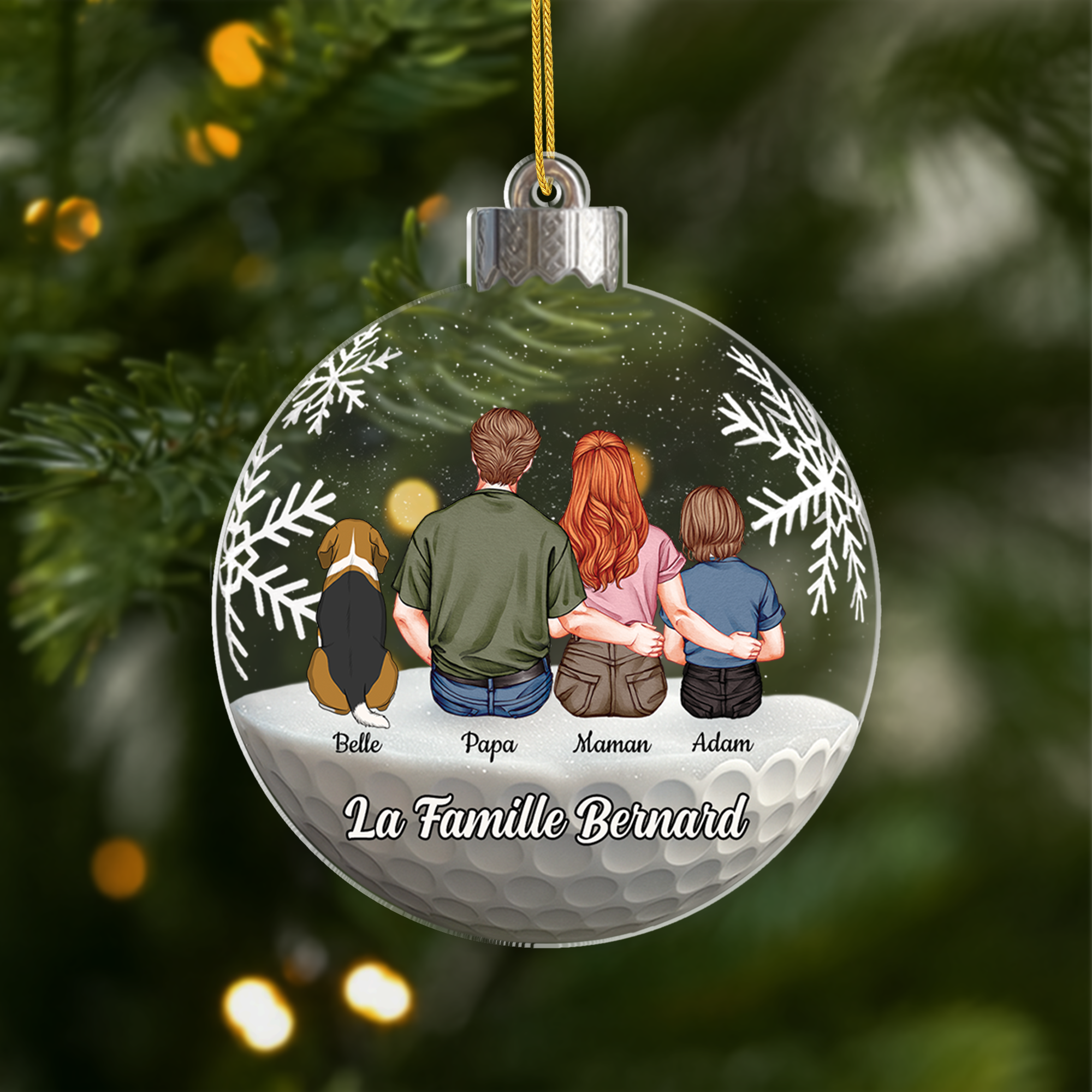 7053OFR1 effet dimpression 3d ornement acrylique personnalise boule de noel famille avec chienchat 7053o8t5i
