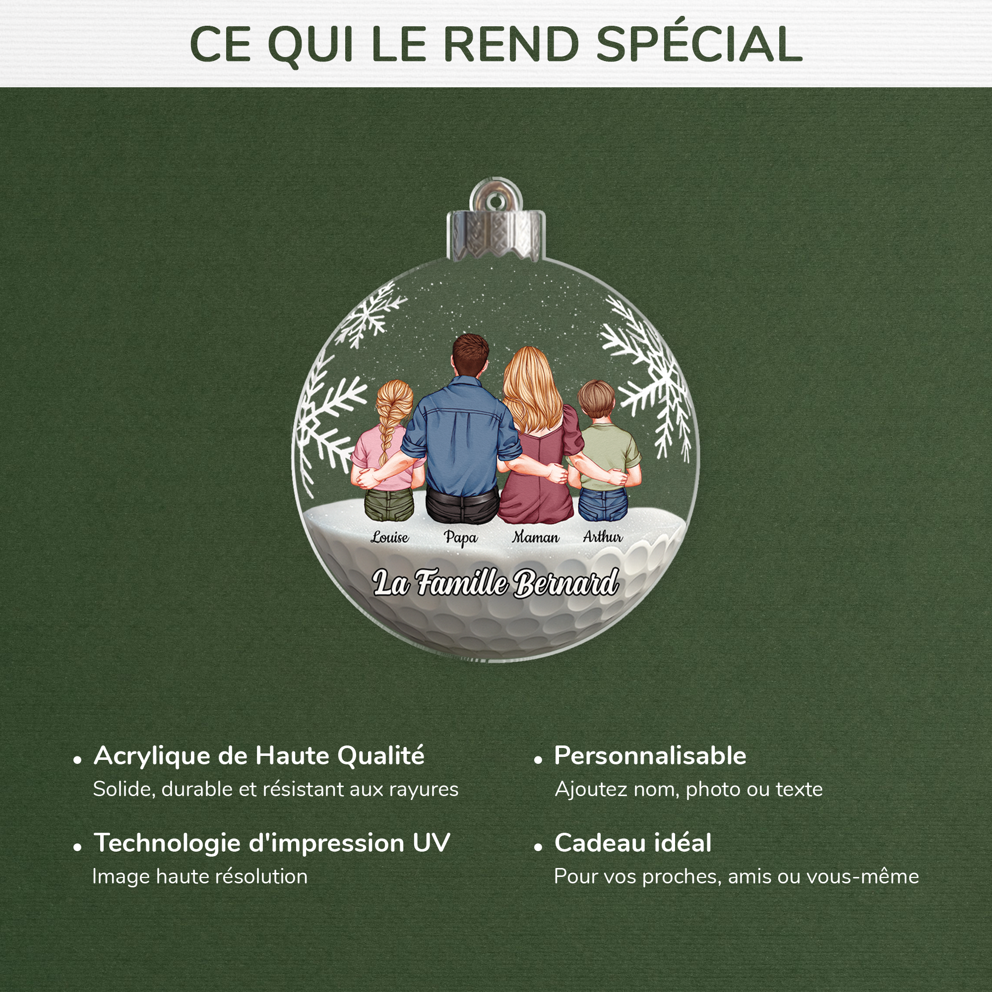 7053OFR4 effet dimpression 3d ornement acrylique personnalise boule de noel famille avec chienchat 7053o8t5i