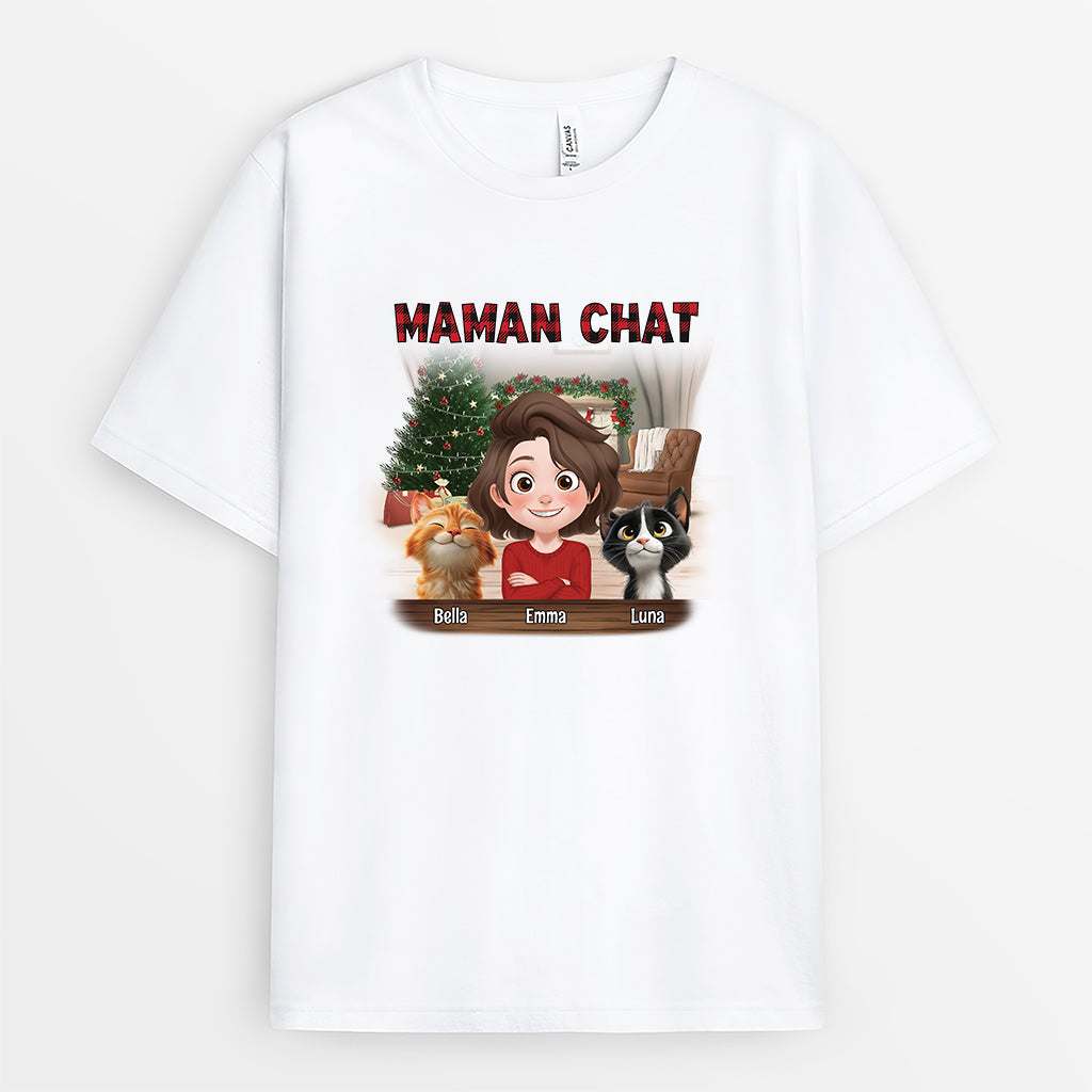 7056AFR1 t shirt personnalise de noel maman chat 7056akz5d