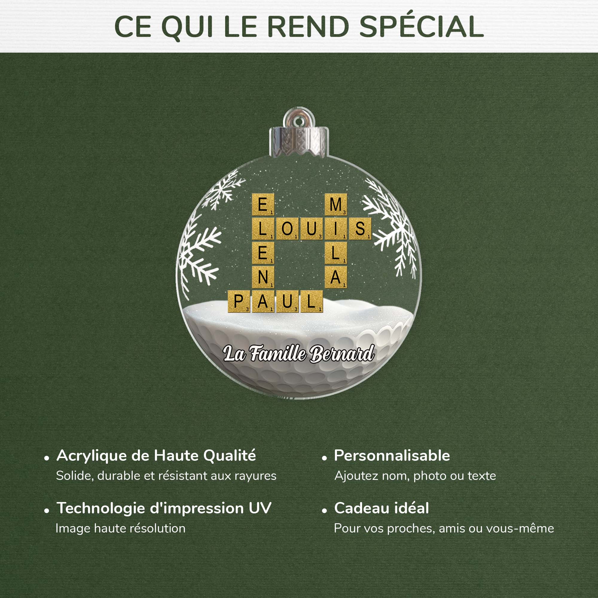 7057OFR4 effet dimpression 3d ornement acrylique personnalise boule de noel avec mots croises 7057o8l5i