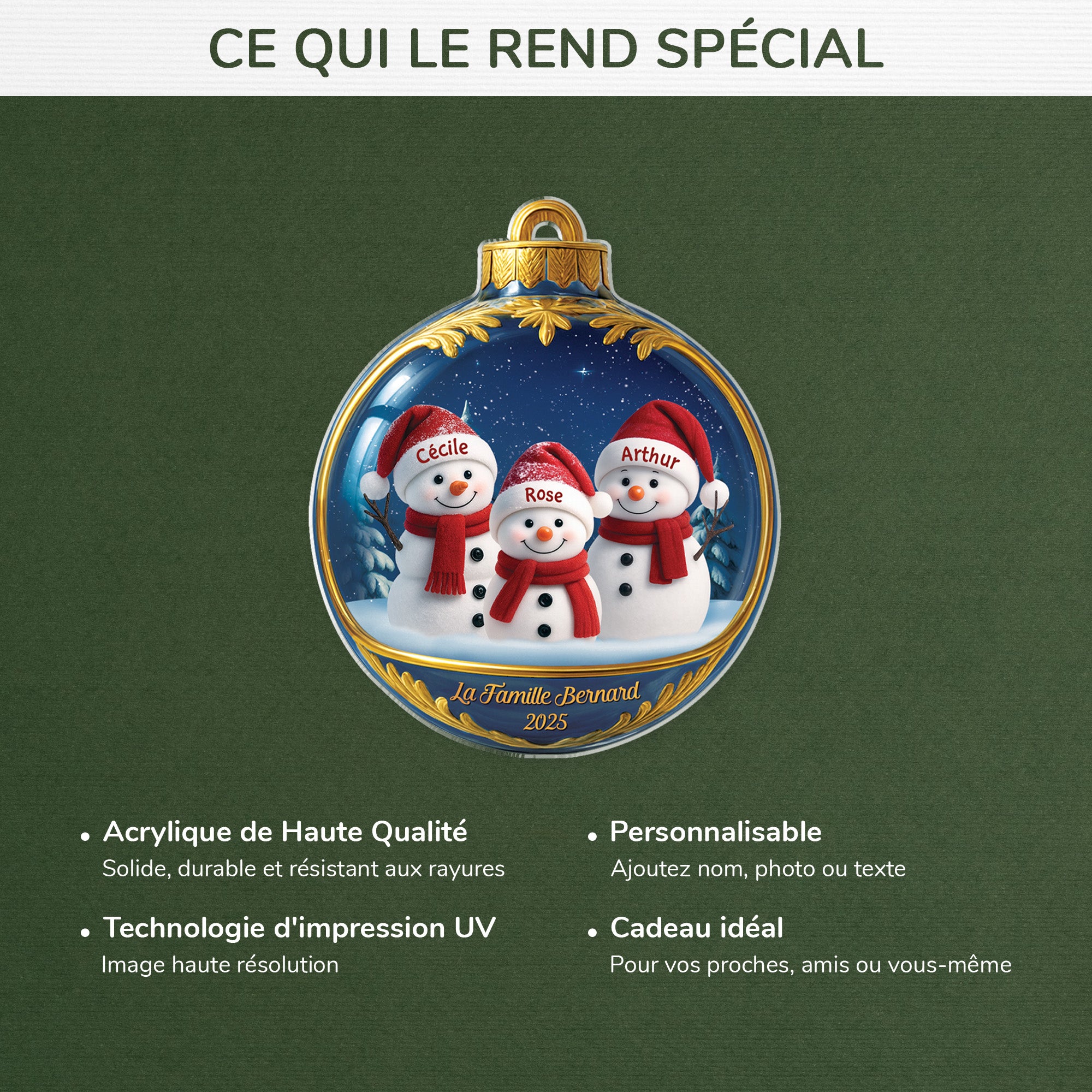 7062OFR4 effet dimpression 3d ornement acrylique personnalise famille boule noel bonhomme de neige 7062o3tmi