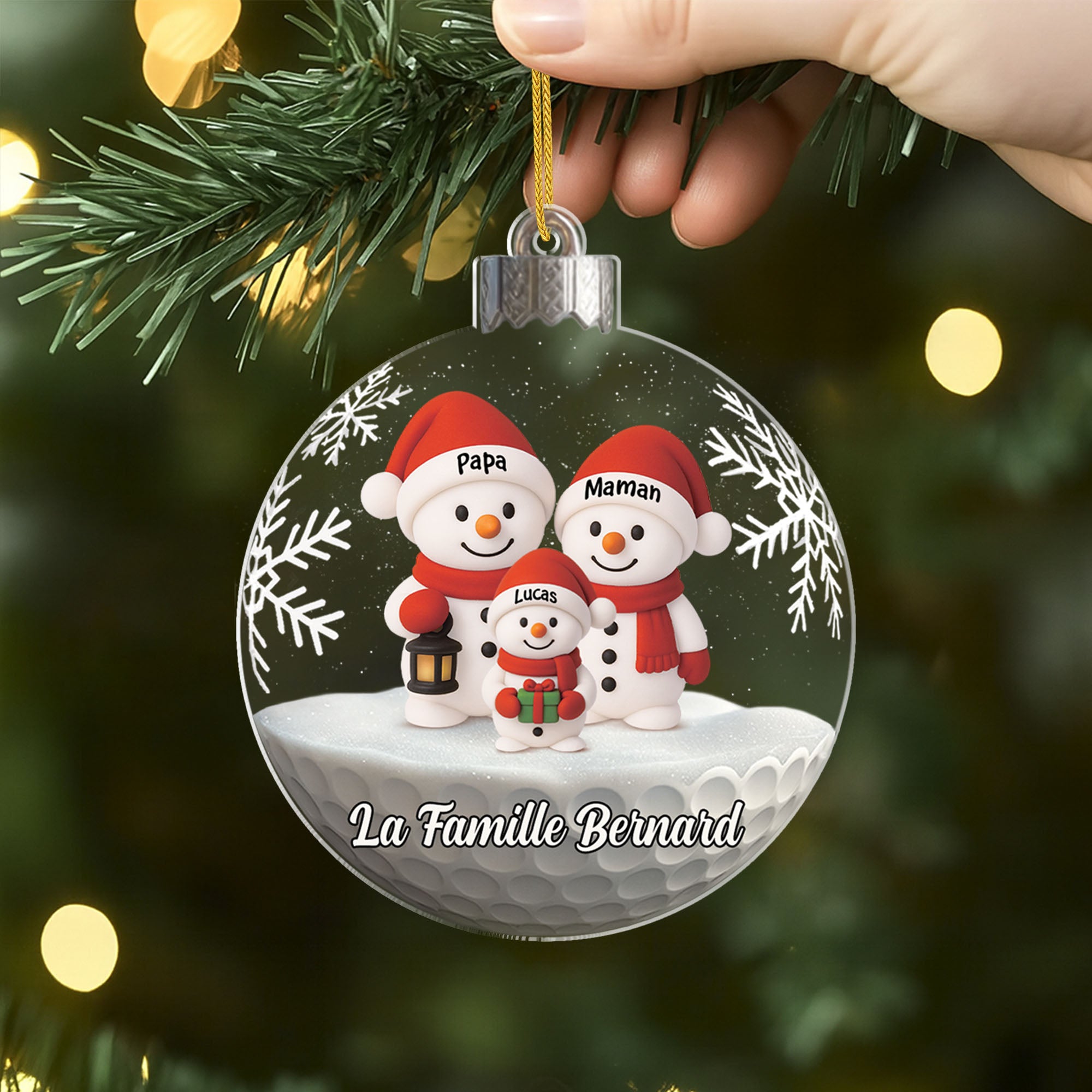 7079OFR2 ornement acrylique personnalise boule de noel avec famille bonhomme de neige 7079okv5i
