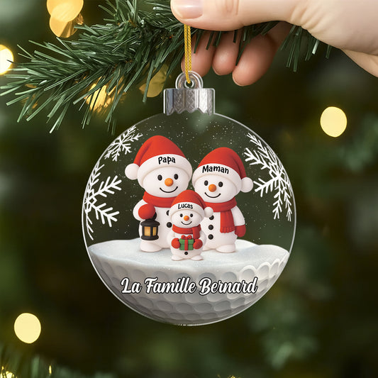 7079OFR2 ornement acrylique personnalise boule de noel avec famille bonhomme de neige 7079okv5i