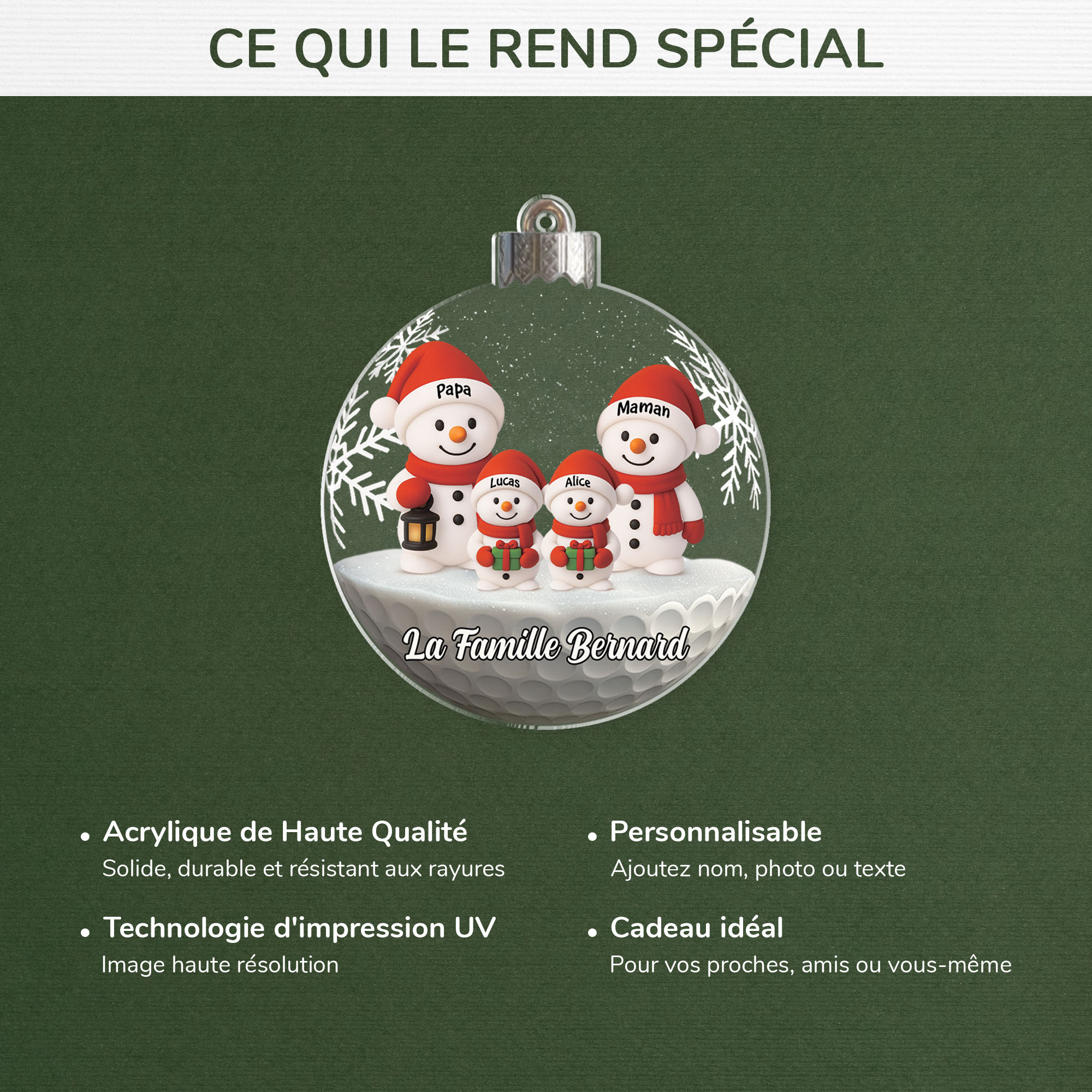 7079OFR4 ornement acrylique personnalise boule de noel avec famille bonhomme de neige 7079okv5i