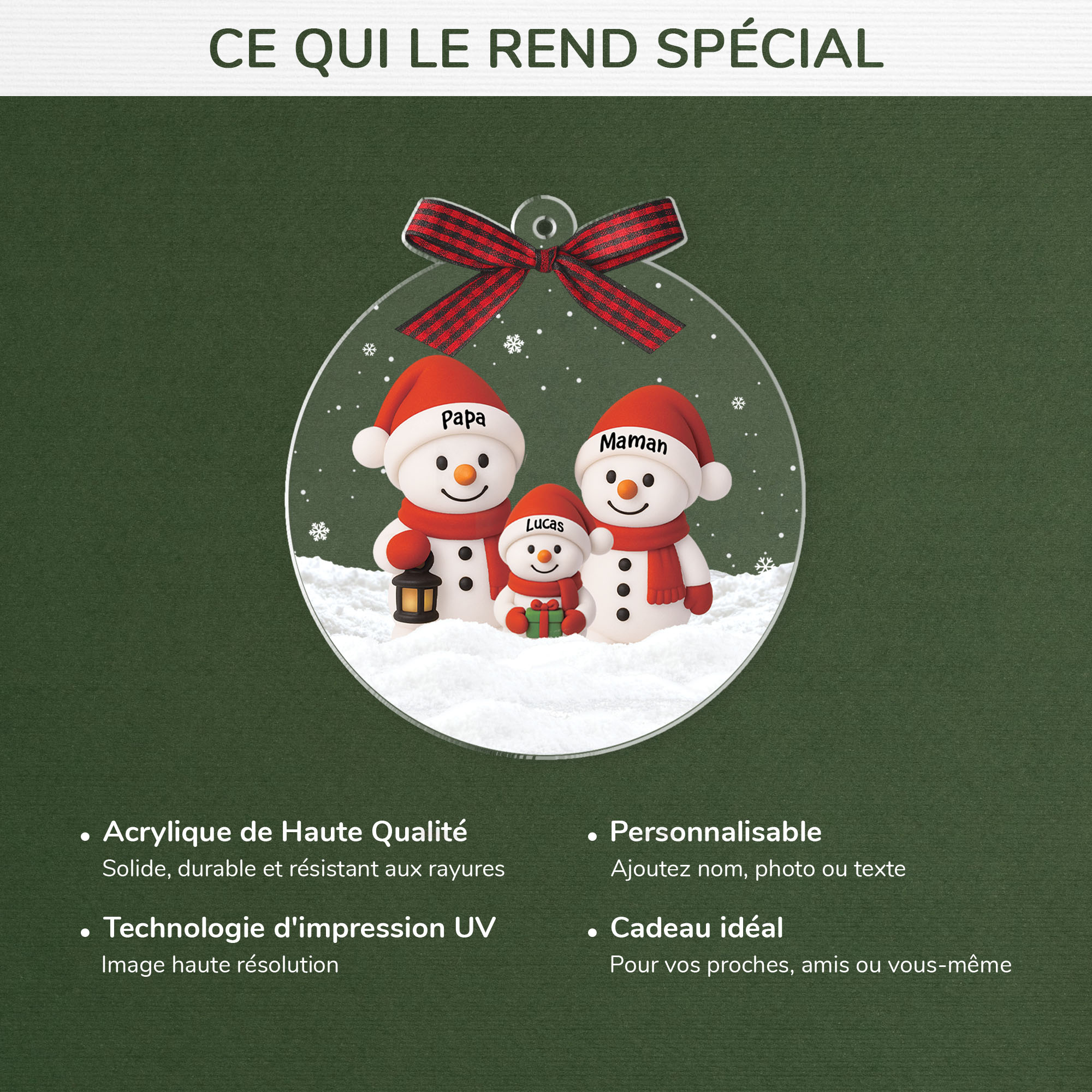 7080OFR4 ornement acrylique personnalise boule noel avec famille bonhomme de neige ensemble 7080okv5i