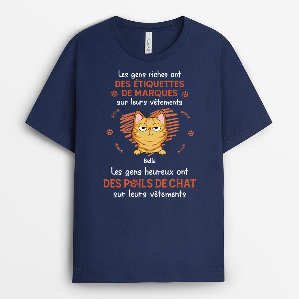 7089AFR2 t shirt personnalise gens heureux ont des poils de chat sur vetements 7089atqcd