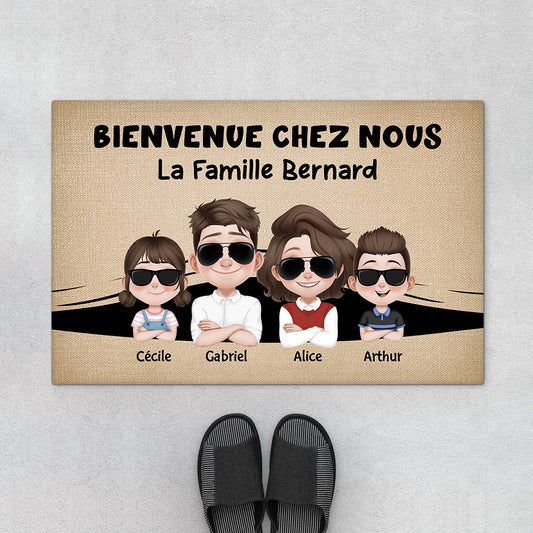 7091DFR1 paillasson personnalise famille cool bienvenue chez nous 7091d8tzi