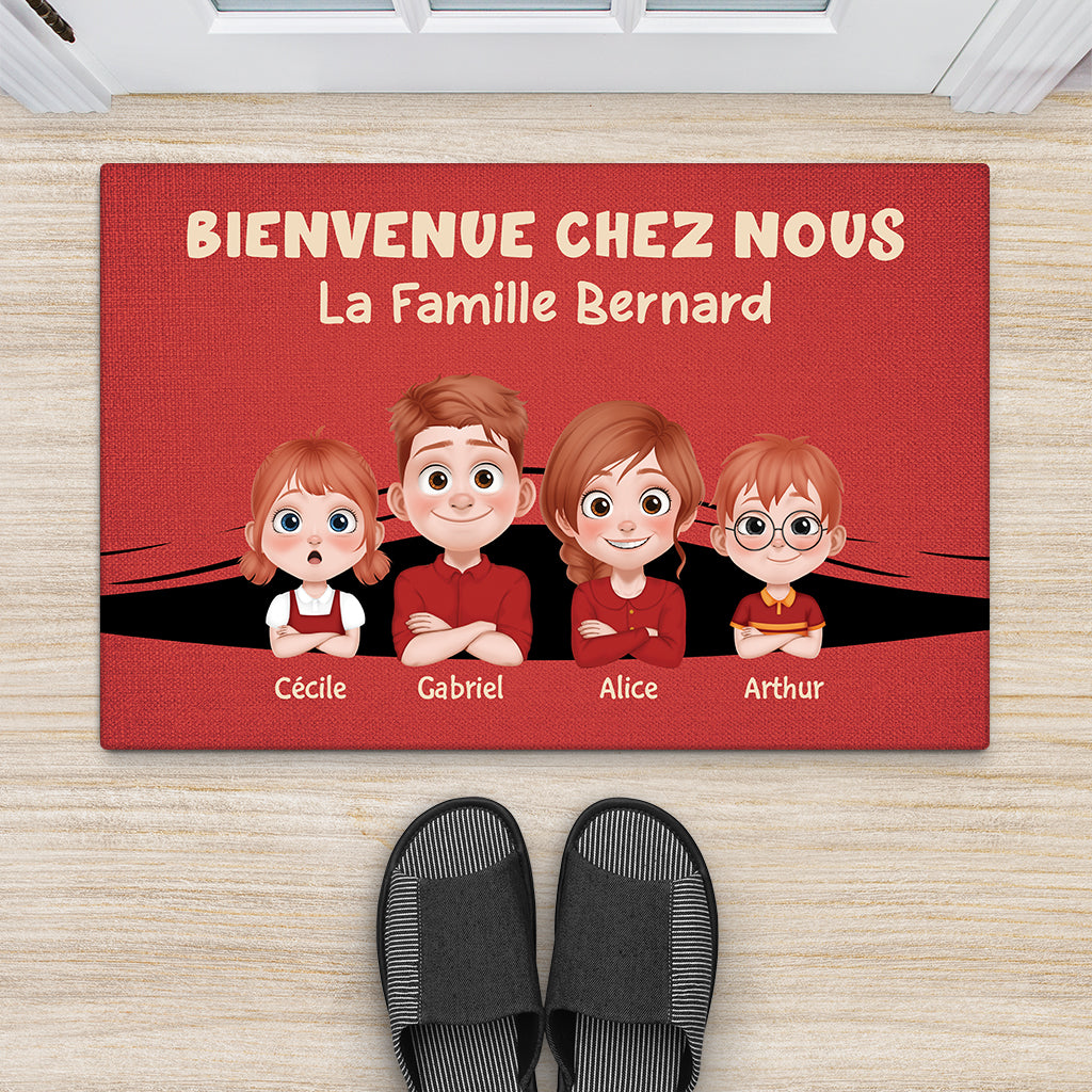 7091DFR2 paillasson personnalise famille cool bienvenue chez nous 7091d8tzi